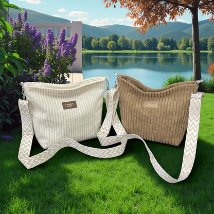 Solid Color Corduroy Messenger Bag Versatile Handbag Women Shoulder Crossbody Bags Casual Chic Bucket Women‘s Bag Bolsos Mujer