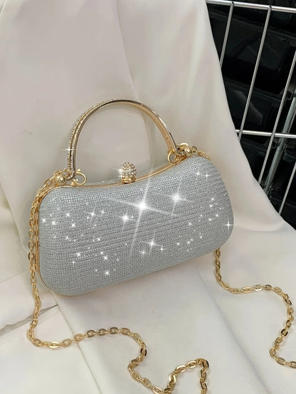 Shiny Mini Evening Bag Rhinestone Decor Chain Purse Luxury Glitter Banquet Handbag Perfect for Party Wedding Prom Dinner Banquet