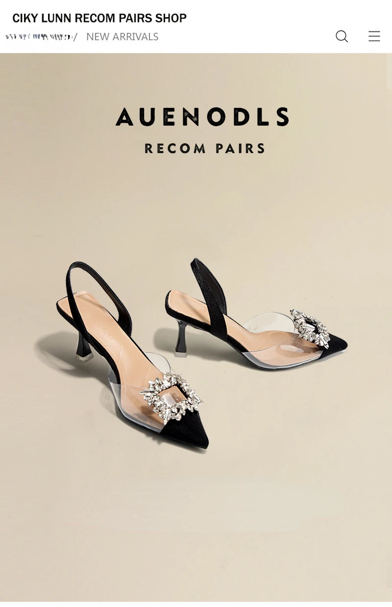 Summer Women High Heels Shoes Luxury Crystal Women Sandals Designer Pointed Toe Pumps Transparent Sexy Women sandalias de mujer