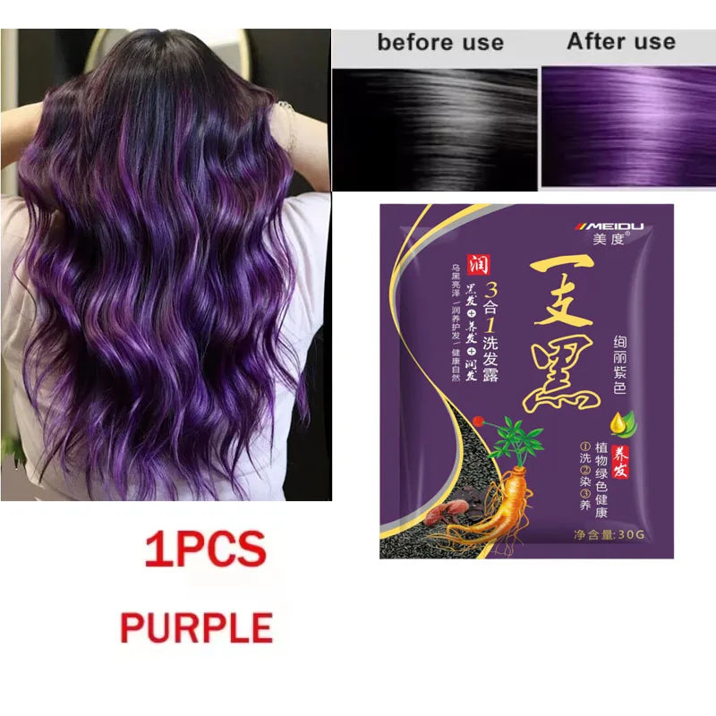 Natural Herbal Hair Dye Shampoo 3 in 1 Hair Color Shampoo Non-irritating Lasting Repair Nourish Gray White Hair Care Women Men