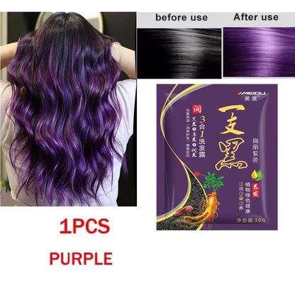 Natural Herbal Hair Dye Shampoo 3 in 1 Hair Color Shampoo Non-irritating Lasting Repair Nourish Gray White Hair Care Women Men