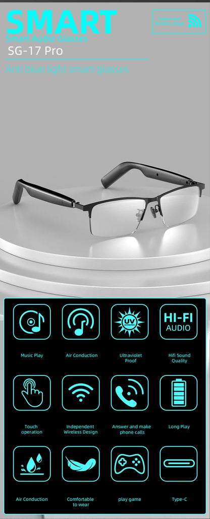 SG-17 Pro 2025 New Bluetooth Smart Glasses Anti-Blue Light Sunglass Music Player Voice Assistant Outdoor Sports Smart Sunglasses