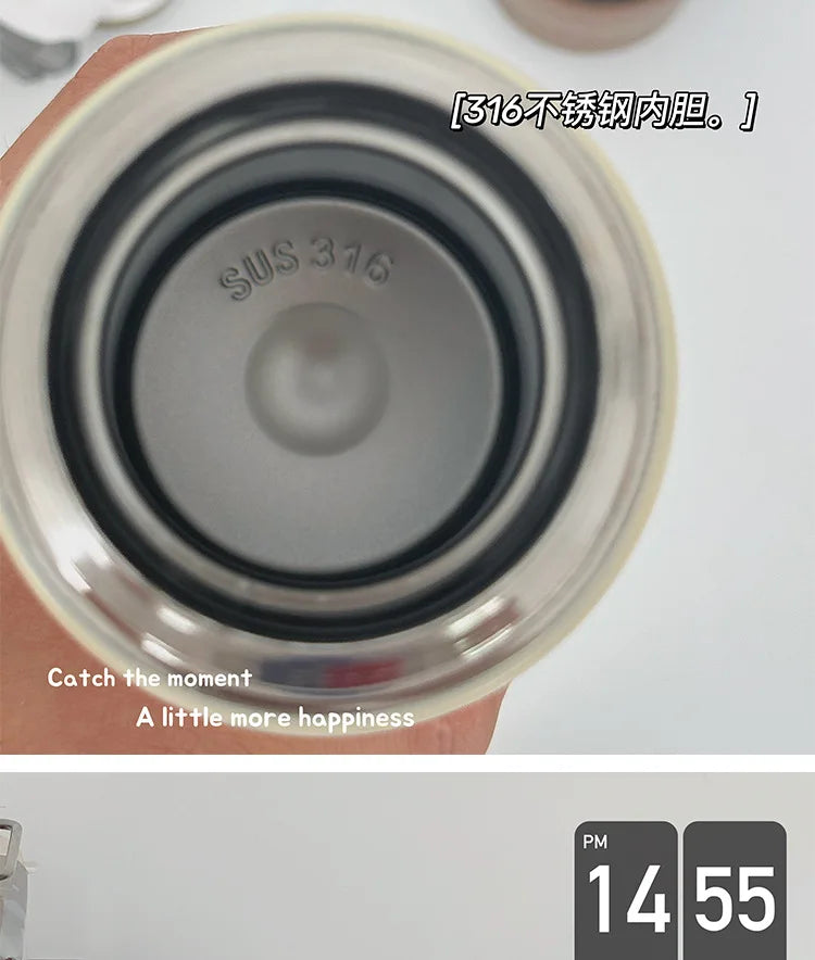 500ml Cartoon Stainless Steel Portable Thermos Cup,Cute Student Water Cup,Outdoor One Cover Dual-use Cup Vacuum Insulated Bottle