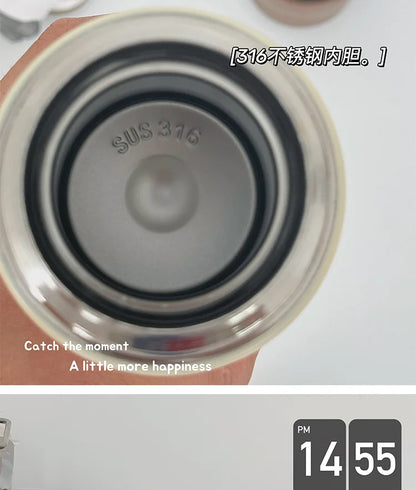 500ml Cartoon Stainless Steel Portable Thermos Cup,Cute Student Water Cup,Outdoor One Cover Dual-use Cup Vacuum Insulated Bottle