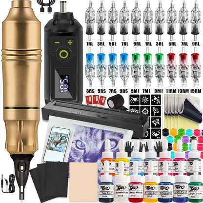 Tattoo Machine Kit Professional Tattoo Kit with Tattoo Transfer Machine Printer or Not Wireless Tattoo Power Supply Beginner Set