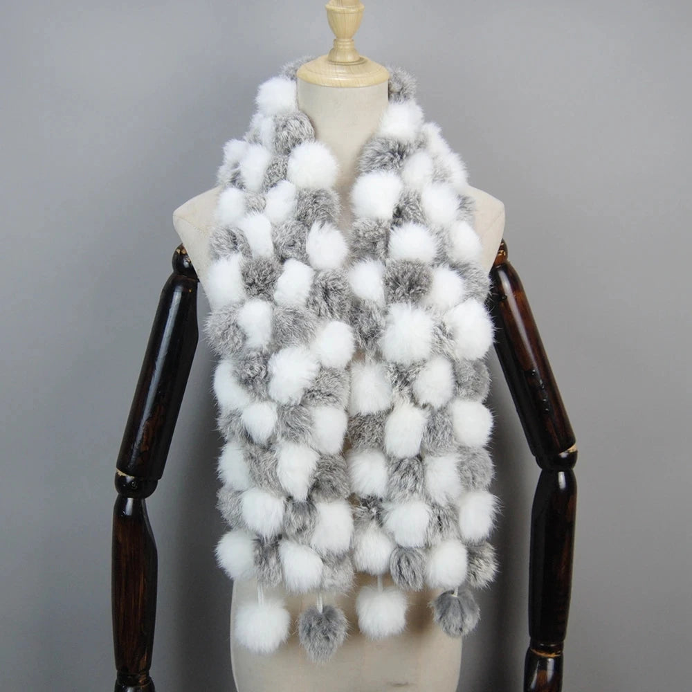 Women Winter Warm Real Rabbit Fur Scarf Hot Sale Natural Rabbit Fur Muffler 2025 Lady 100% Genuine Fur Scarves Wholesale Retail