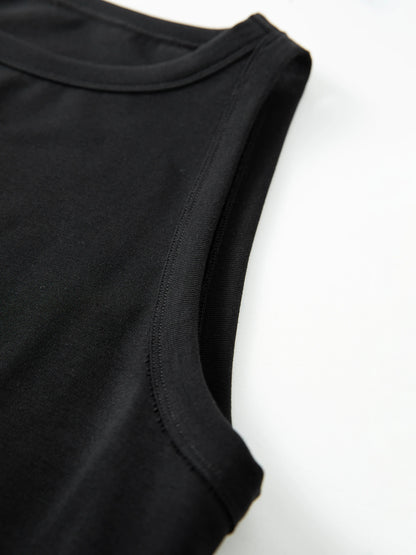 FSLE Women's Minimalist Commute Sleeveless Crew Neck Slim Fit Tank Dress 2026 Summer New Arrival Elegant Black Long Daily Dress