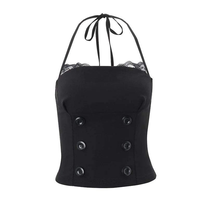 Gothic Y2K Aesthetic Women's Camisole Top Casual Slim Fit Sexy Solid Color Lace Crop Tees Grunge Punk Hotties Summer Streetwear