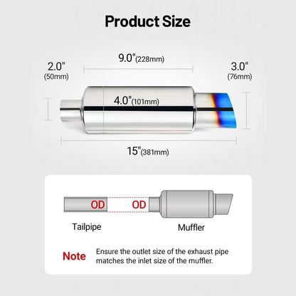 Universal Car Exhaust Pipe Muffler Tail Pipe Silver High Quality Stainless Steel 50MM Inlet 76MM Outlet Length 381mm