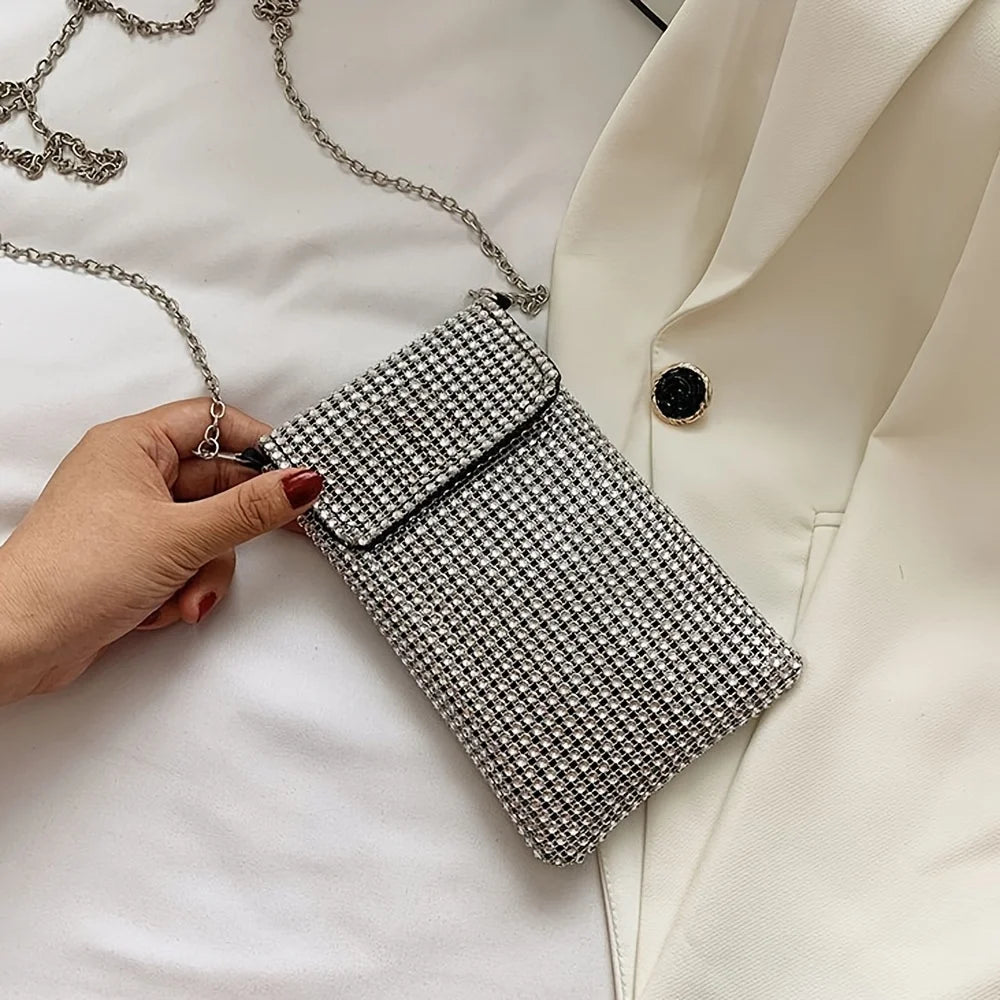 Bling Crossbody Purse Rhinestone Evening Handbags Clutch Cell Phone Wallet For IPhone Samsung