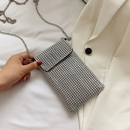 Bling Crossbody Purse Rhinestone Evening Handbags Clutch Cell Phone Wallet For IPhone Samsung