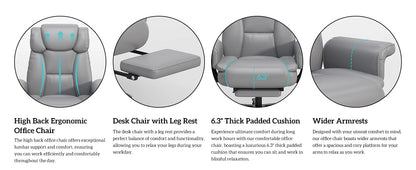 Criss Cross Chair with Wheels, 160°Big and Tall Reclining Office Desk Chair with High Back, Wide Seat, Arms, Footrest, Grey