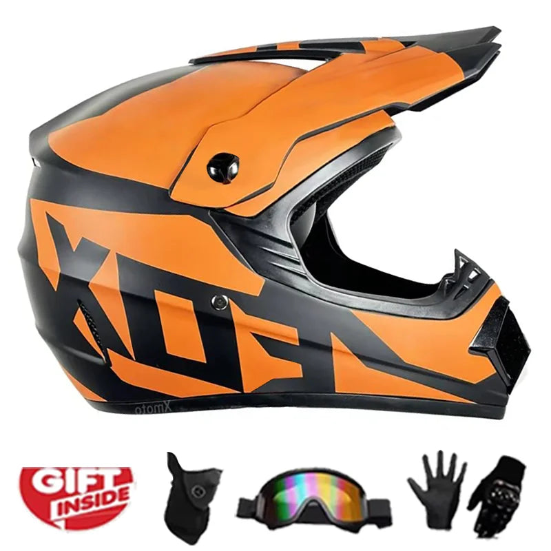 Kids Motocross Helmet Full-Face Kit - DOT & ECE Certified Motorcycle Helmet + Off-Road Goggles + Protective Gloves