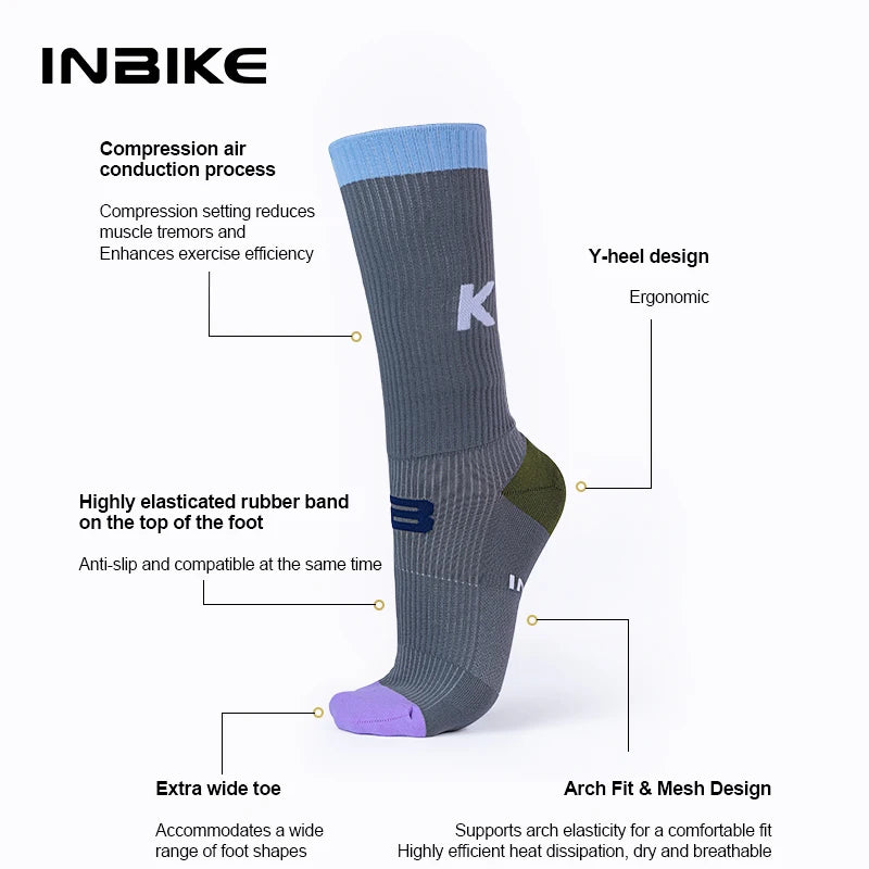INBIKE Professional MTB Cycling Socks for Men Compression Bicycle Riding Socks Bike Stockings Man Soccer Sports Running Socks