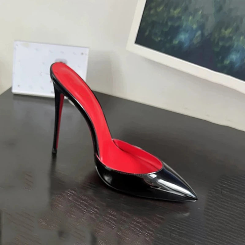 Woman Stilettos 12cm Slipper High Heels Sexy Red inside Sandal Pointed Toe Female Stripper Show Stage Slingback Dress Shoes