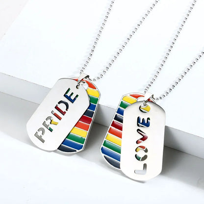 Stainless Steel LGBT Gay Lesbian Love Pride Necklaces Enamel Rainbow Flag Double Pendant Necklace
