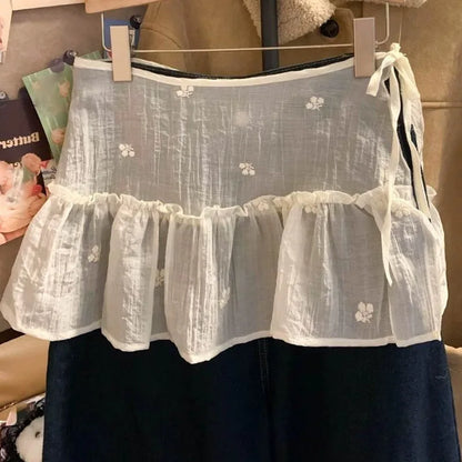 French Lace Up Short Fart Curtain Skirt Spring Layered Skirt INS Women Wrap Skirt Bandage Dress Apron Curtain Expansion Skirt