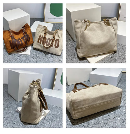 Solid Color Shoulder Bag, Trendy Letters Tote Bag, Canvas Campus Handbag for Women, Office,College,Work,Travel Hand Bags Bolsa