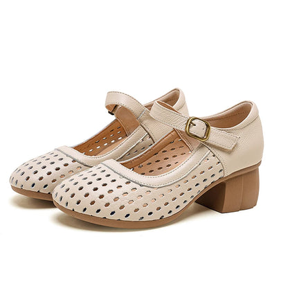 AIYUQI Women Hollow Mary Jane Shoes Genuine Leather Women Sandals Summer Comfortable Middle Aged Mother Shoes