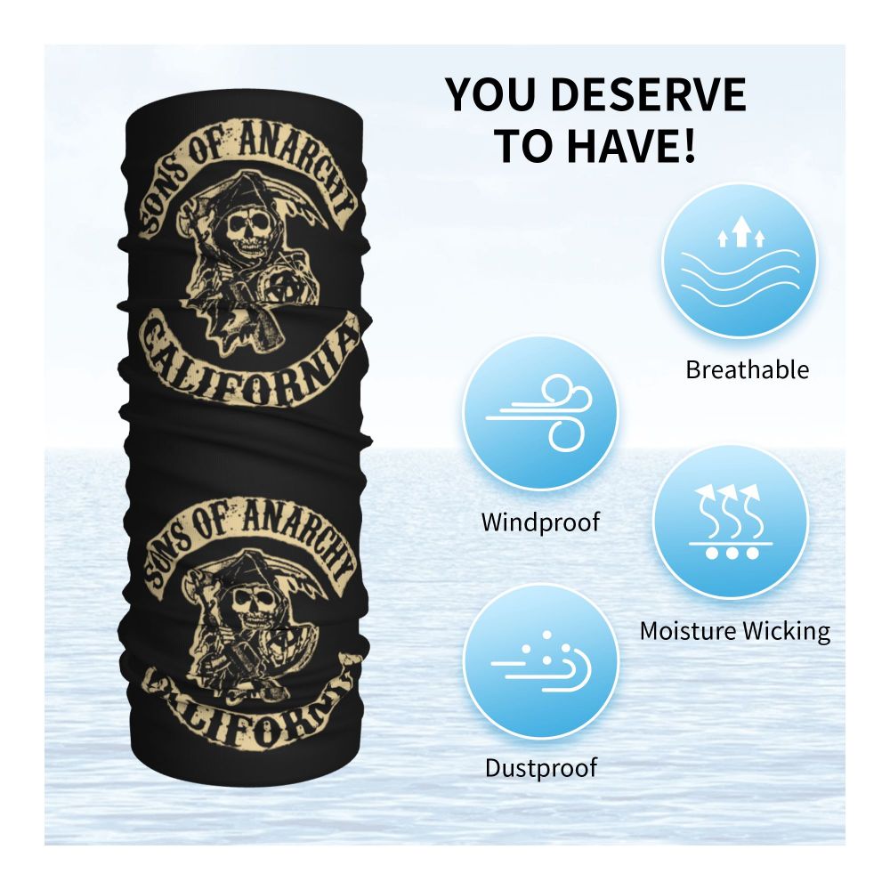 Custom 1 Percenter Essential Sons Bandana Neck Gaiter for Ski Camping Men Women Wrap Scarf TV Show Anarchy Headband Warmer