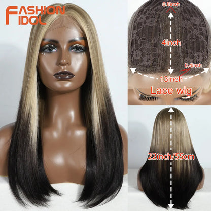 FASHION IDOL 14inch/35cm Short Bob Lace Wigs Synthetic Hair Ombre Brown Grey Wigs For Black Women Heat Resistant Synthetic Wig