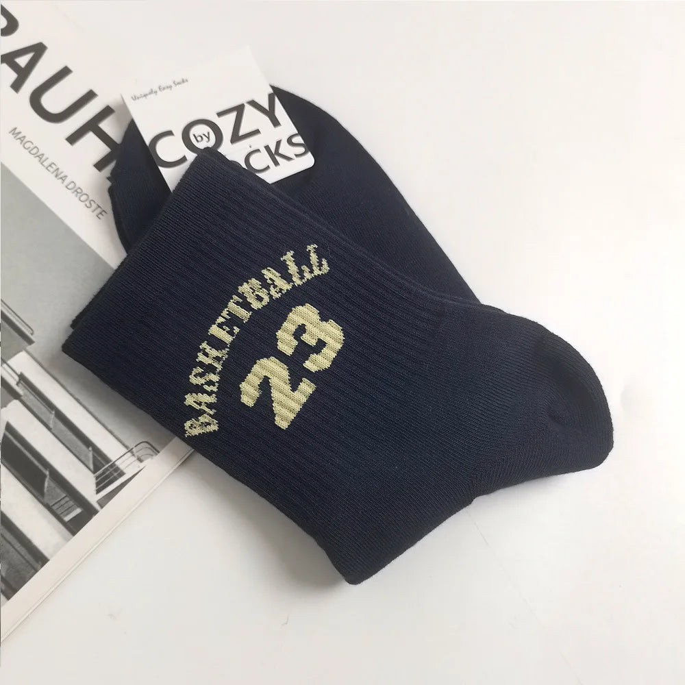 Classic Basketball socks Number 23 Mid-Calf Cotton Socks for Man Casual Sweater Adult Female Socks Comfortable Breathable Wear