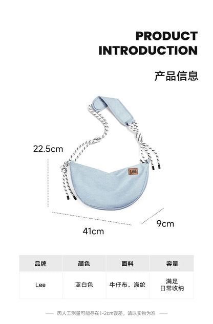 LEE 2025 Teenagers Waterproof Denim Crossbody Shoulder Bag Women Men Stylish Jeans Hobo Dumpling Crescent Bag Student Ipad Pack
