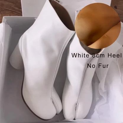 Luxury Brand Designer Tabi Split-toe Ankle Boots Women Genuine Leather Chunky Round Heel Short Boots 2024 Autumn Winter Shoes
