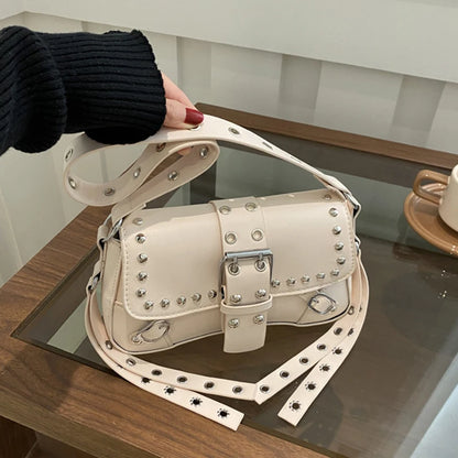 Shoulder Bag for Women Pink Underarm Bags PU Leather Crescent Bags with Rivet Small Y2k Purses Trendy Armpit Purse