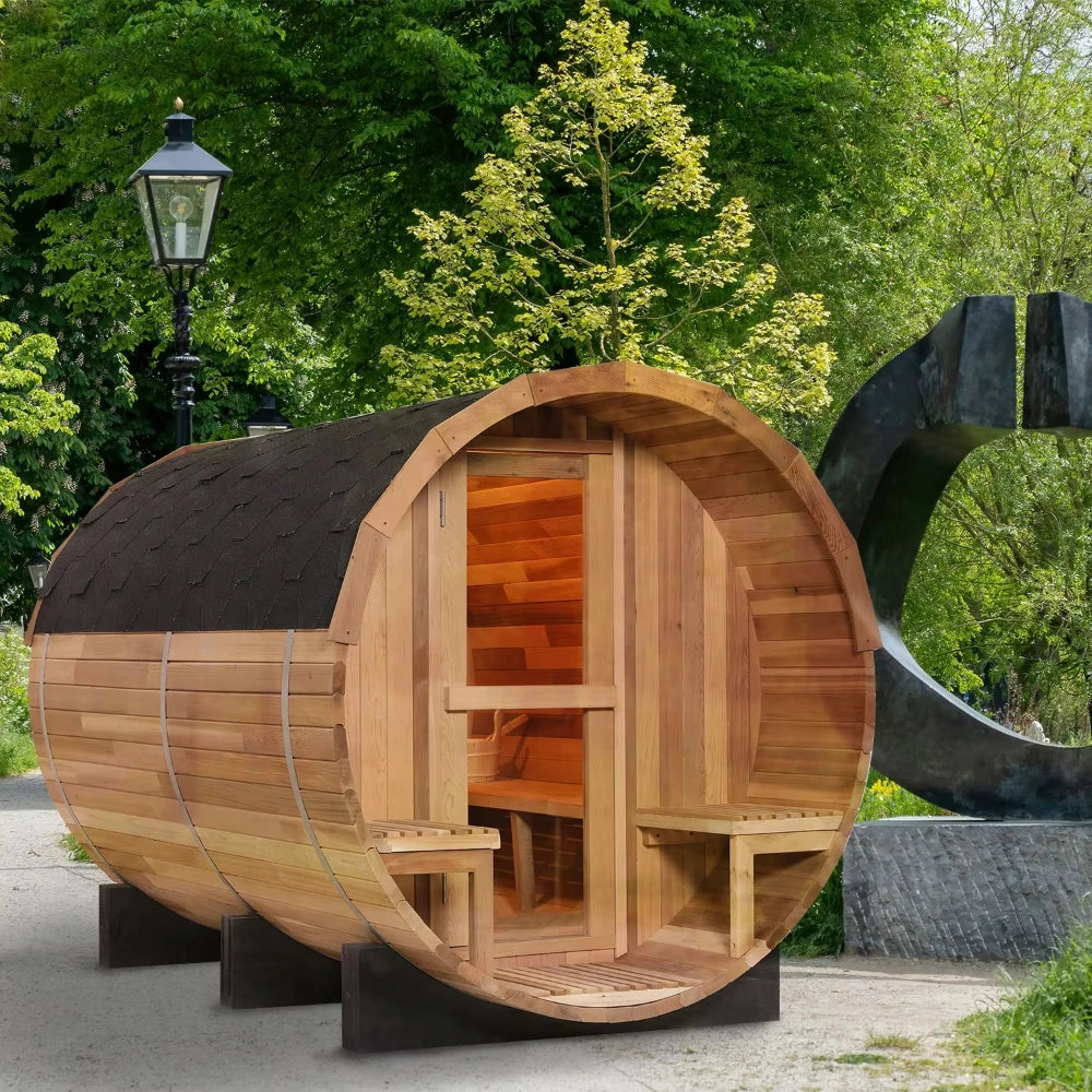 Customizable 3 Person Mini Outdoor Barrel Sauna Red Cedar Wood Dry Steam Sauna Room with Electric Sauna Heater for Cabin