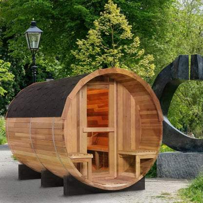 Customizable 3 Person Mini Outdoor Barrel Sauna Red Cedar Wood Dry Steam Sauna Room with Electric Sauna Heater for Cabin