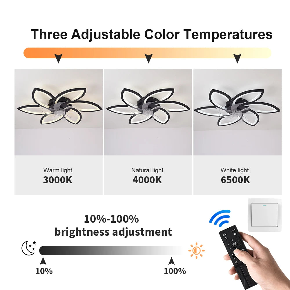 Ceiling Fan with Lights,Modern Dimmable Flower Shape, Remote Control/app Control,Timing 6 Gear Speeds Fan Ceiling Lamp