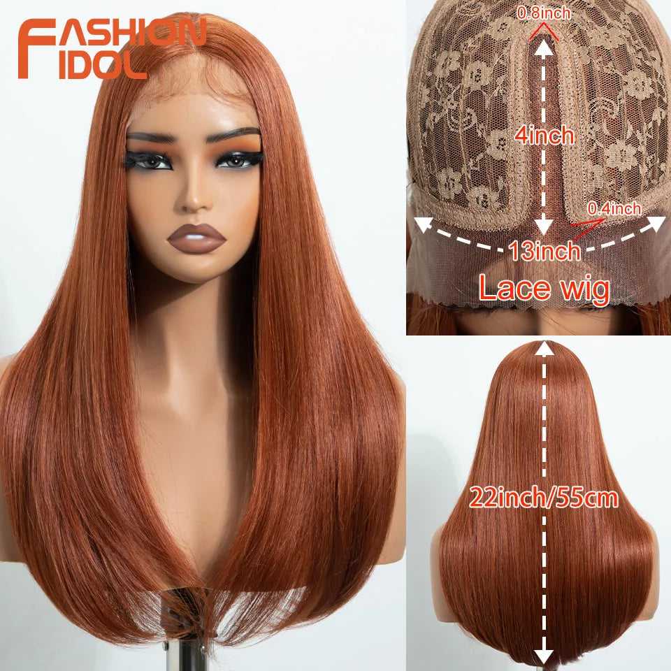 FASHION IDOL 14inch/35cm Short Bob Lace Wigs Synthetic Hair Ombre Brown Grey Wigs For Black Women Heat Resistant Synthetic Wig