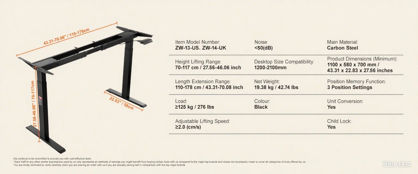 SucceBuy Standing Desk Frame  Electric Stand Up Computer Desk Legs Ergonomic DIY Workstation Base for Home Office Black white