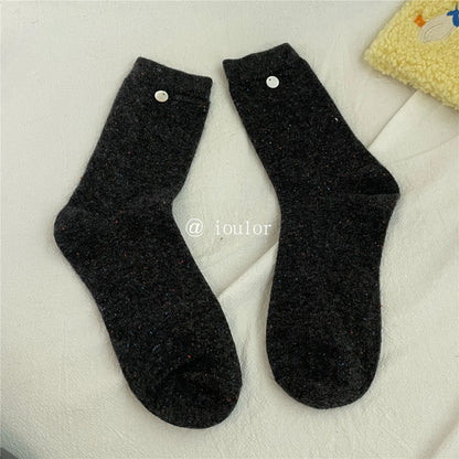 SP&CITY Colored Dotted Sheep Woolen Socks Women's Winter Warm Keeping Middle Tube Socks Casual Thick Korean Fashion Stockings