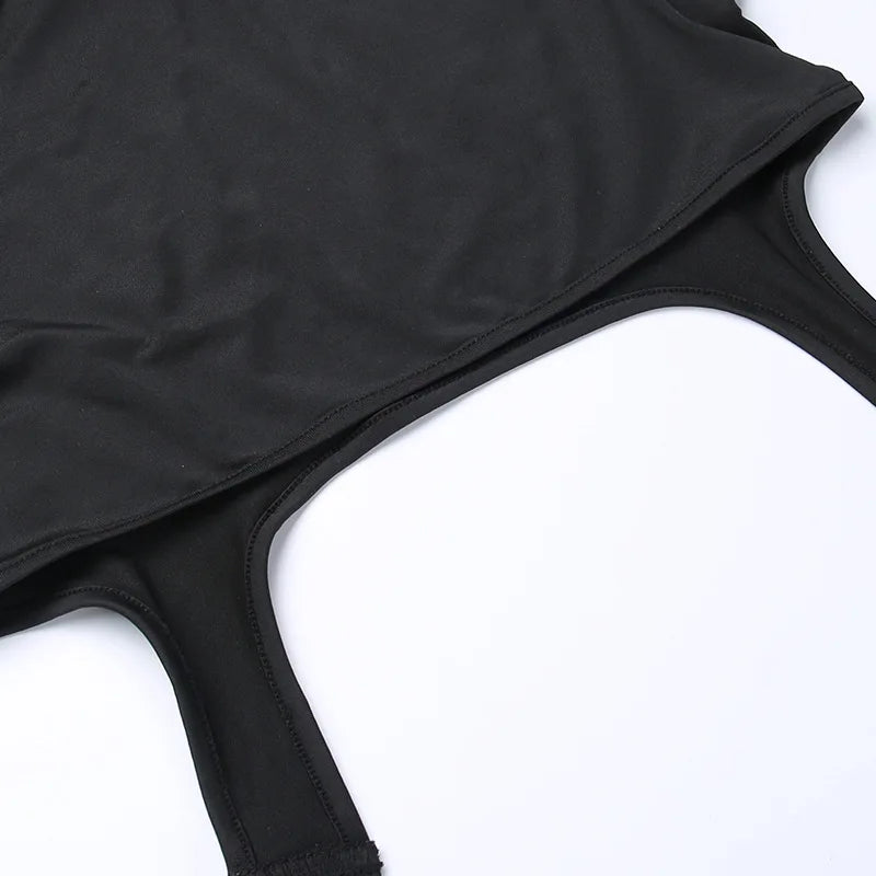 Short Sleeve Bodysuit, Mock Neck Women Y2k Clothes, Hollow Out One-Piece Body Feminino, Lace Up Club Outfits, Sexy Lingerie