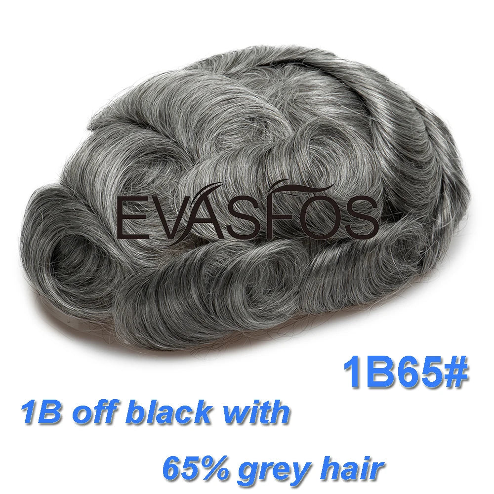 EVASFOS 0.02-0.04mm Super Thin Skin Men's Toupee Natural European Human Hair Male Wig Prosthesis Hair System For Men