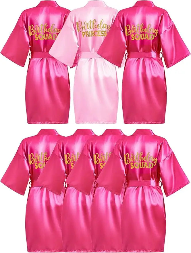7 Pcs Birthday Squad Robe Birthday Princess Robe Spa Party Supplies Unicorn Slumber Pajamas for Girls
