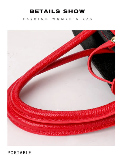 Genuine leather letter printed women's handbag new large capacity contrasting leather crossbody bag