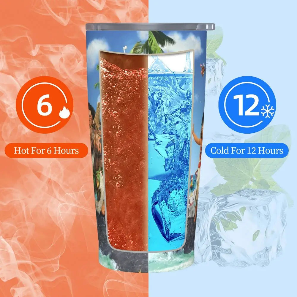 Moana and Pua Cartoon Movie Insulated Tumbler with Straws Stainless Steel Coffee Mugs Double Wall Car Bottle Cups 20oz
