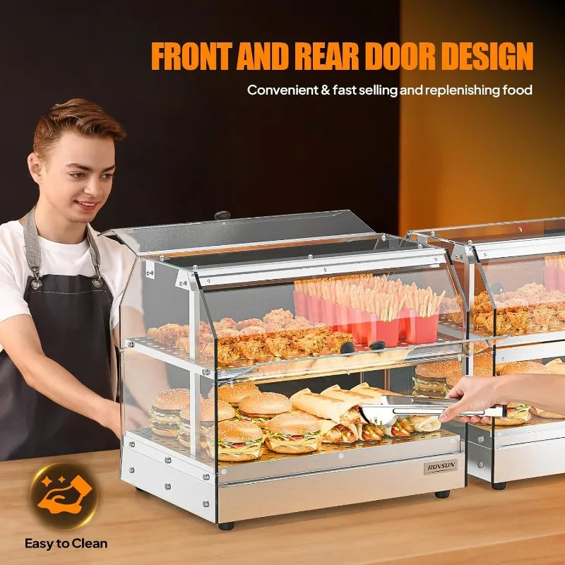 Commercial Food Warmer Display Pizza Warmer, 2-Tier Electric Countertop Food Warmer With LED Acrylic Door Removable