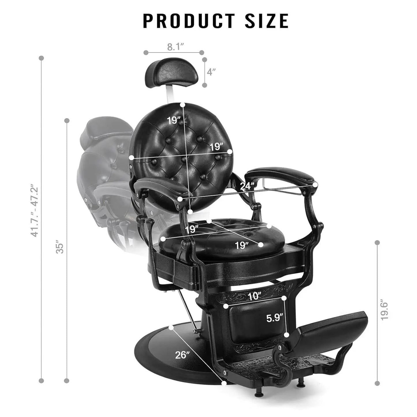 Retro Heavy Duty Hydraulic Recline Barber Chair Rounded Cushion Salon Spa Styling Equipment Black Customized