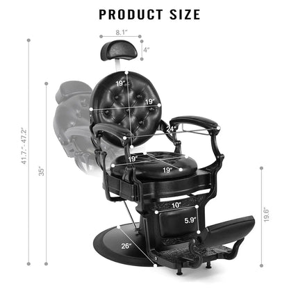 Retro Heavy Duty Hydraulic Recline Barber Chair Rounded Cushion Salon Spa Styling Equipment Black Customized