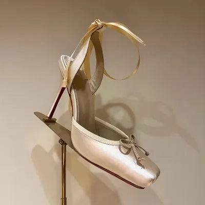 2026 Women Summer High Heeled Shoes for Woman's Square Toe Thin Heels Butterfly-Knot Pumps Sexy Ladies Ankle Strap Wedding Shoes