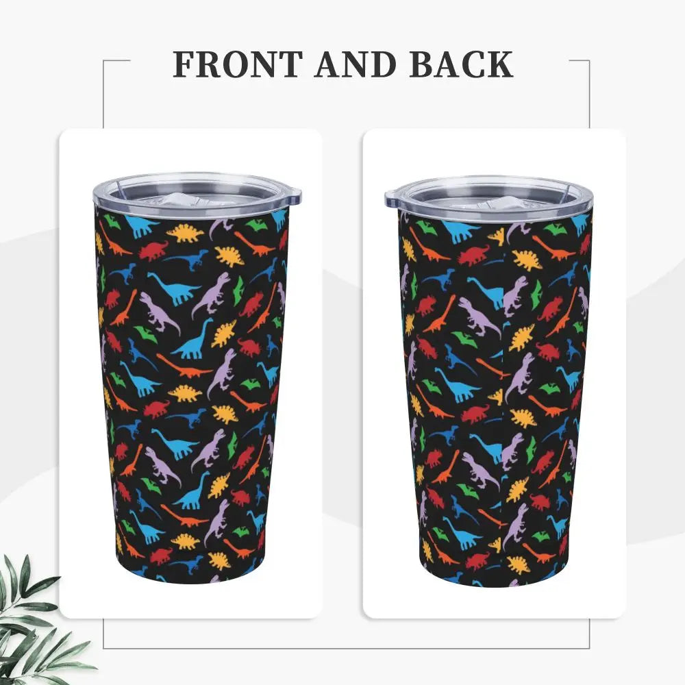 Stainless Steel Tumbler Dinosaur Silhouette Mugs Cup With Straws Animal Beach Cold Drink Water Bottle Insulated Thermal Mug