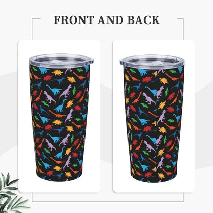 Stainless Steel Tumbler Dinosaur Silhouette Mugs Cup With Straws Animal Beach Cold Drink Water Bottle Insulated Thermal Mug