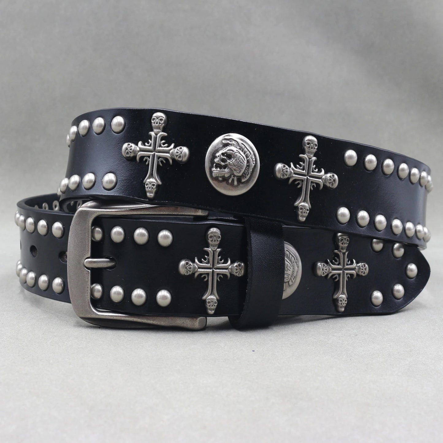 Heavy Metal Punk Belt Genuine Leather Hip Hop Belts For Men Cross Rivet Jeans belt male Strap Ceinture Homme designer belt
