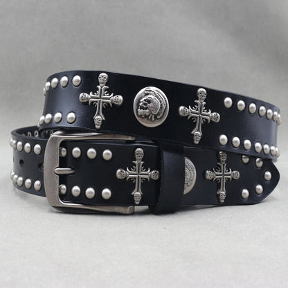 NEW Metal Rivet Cowboy Belt Genuine Leather Cowskin Men Belt Punk Rivet Jeans Belts For WOMEN Ceinture Homme Cinturones Hombre