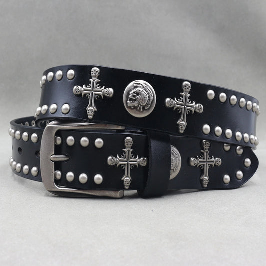 NEW Metal Rivet Cowboy Belt Genuine Leather Cowskin Men Belt Punk Rivet Jeans Belts For WOMEN Ceinture Homme Cinturones Hombre