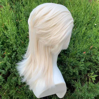 White Blonde Lace Front Wigs for Women 13×4 Glueless Wolf Tail Synthetic Hair Wig Heat Resistant Cosplay Wig for Men